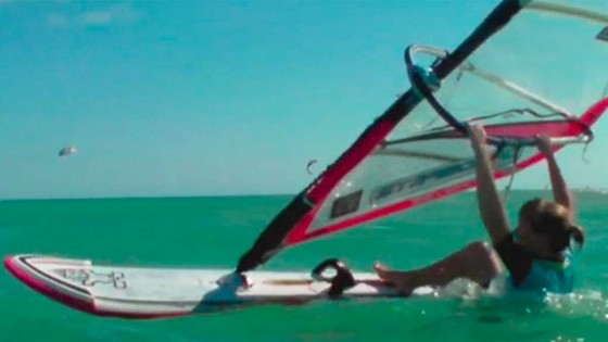 Water start windsurfing