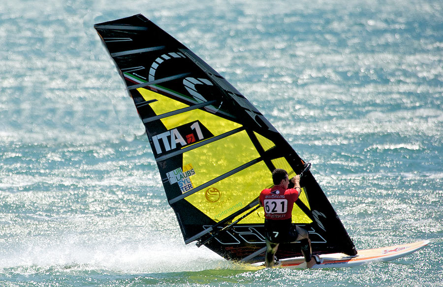 Andrea with great speed on his smallest gear at the 2014 Defi WInd