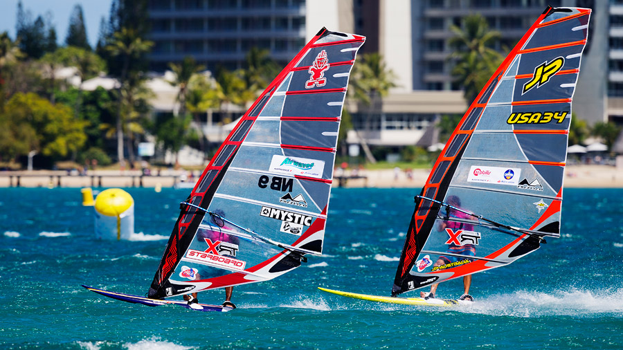 Taty Frans and Micah Buzianis at the PWA season final in Noumea still on  MauiSails (Pic: PWA/Carter)