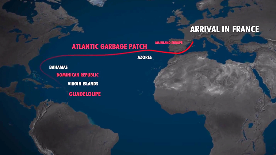 Florian Jung's route across the Atlantic Ocean