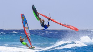Dieter and Amado in the waves of Bonaire. Amado will be on the podium in 2015, if Dieter is right (Pic: Markus Seidel)