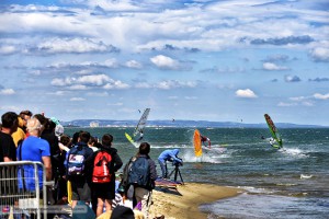 Windsurfing action close to the water