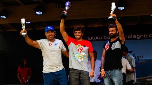 The top 3 winners on stage Matteo jibes close to the mark (Pic: Carter/PWA)