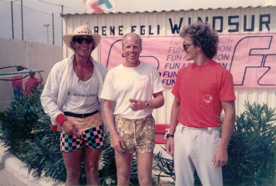 Roddy Lewis on the left, René Egli in the middle and Pascal  Maka at the right hand side, at Sotavento in 1986