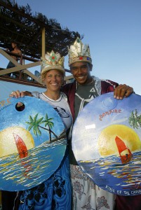 The queen Karin Jaggi and the young king Tonky Frans in Bonaire in 2002 (Photo: pwaworldtour 2002).