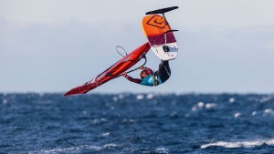 Balz Mueller competes on the foil un the freestyle windsurfing fleet at Carro (Photo by Carter/PWA)